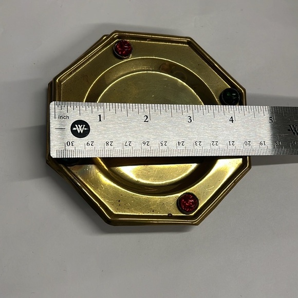 Set of 2 Vintage Brass Multicolored Cabochon Stones Octagon Coasters - Picture 4 of 4